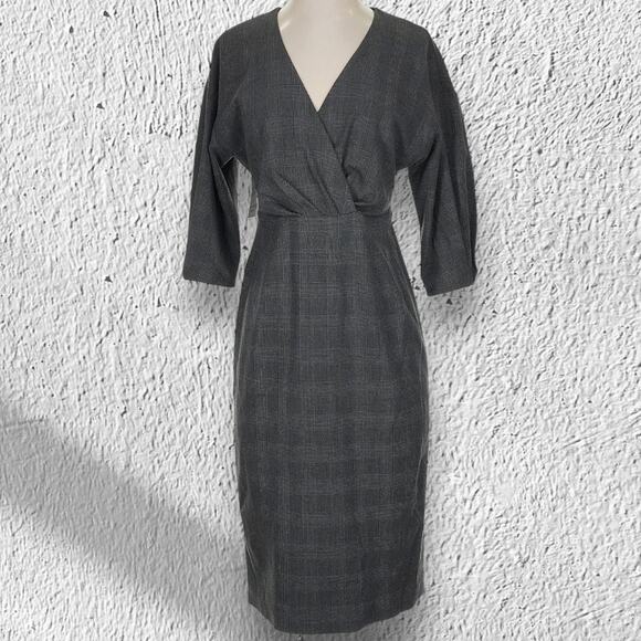 Babaton NWT | Aritzia houndstooth charcoal plaid Kurt v-neck dress | size 4 - Picture 1 of 8